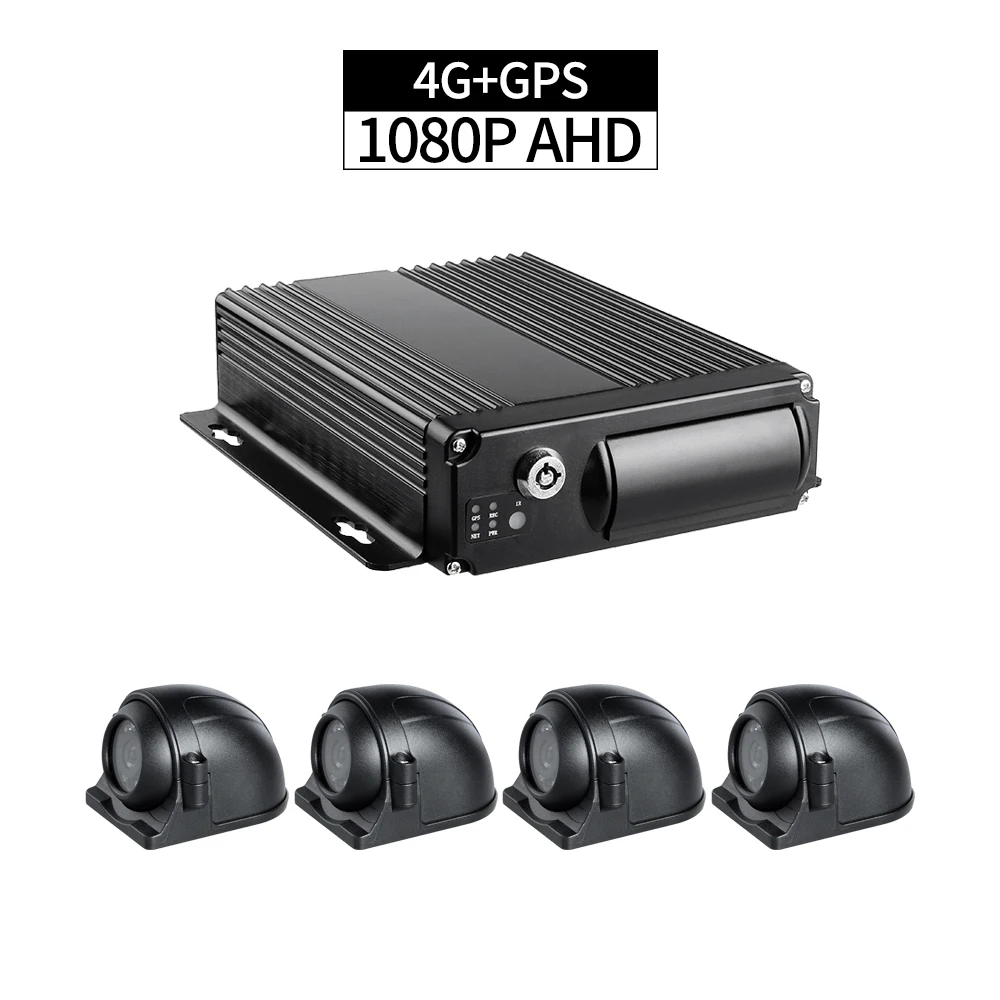 Free Shipping 4CH 1080P Video/Audio Input 4G GPS Tracker SD Vehicle Car Mobile DVR with 4Pcs 2.0MP Side HD Car Cameras +64G Card