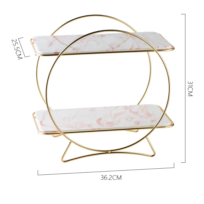 Nordic dessert table display stand home living room decoration decoration double marble cake plate afternoon tea snack plate