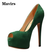 MAVIRS Винтаж Peep Toe Дизайнер Сексуальная Платформа Экстрим Высокие Каблуки Женщины Насосы Зеленый Стилет Партия Свадебные Туфли Большой Размер 34-45
