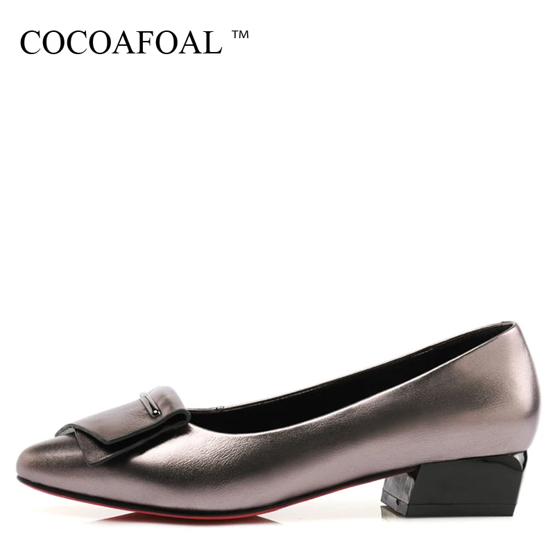 

COCOAFOAL Woman Silvery Platform Shoes Fashion Pointed Toe Flats Black Spring Autumn Shallow Genuine Leather Platform Shoes 2017