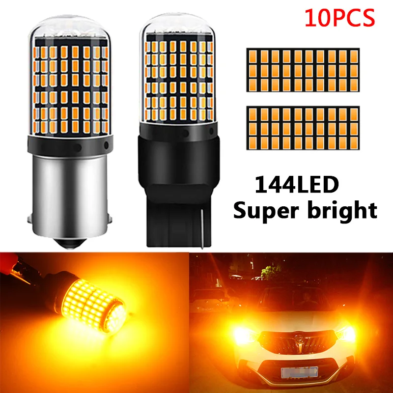 10 шт. 1156 BA15S P21W светодиодный BAU15S PY21W T20 светодиодный 7440 W21W W21/5 Вт светодиодный лампы 3014 144smd лампа с CANBUS для Поворотная сигнальная лампа