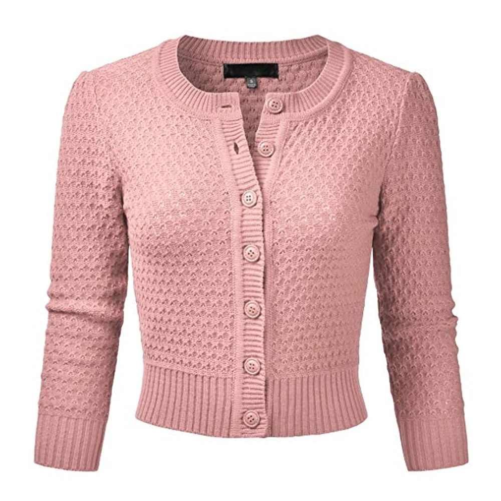 HEFLASHOR/осенние однотонные вязаные свитеры женские повседневные кардиганы с рукавом 3/4, свитера с круглым вырезом Женская верхняя одежда с открытым швом, пальто 3XL - Цвет: A15