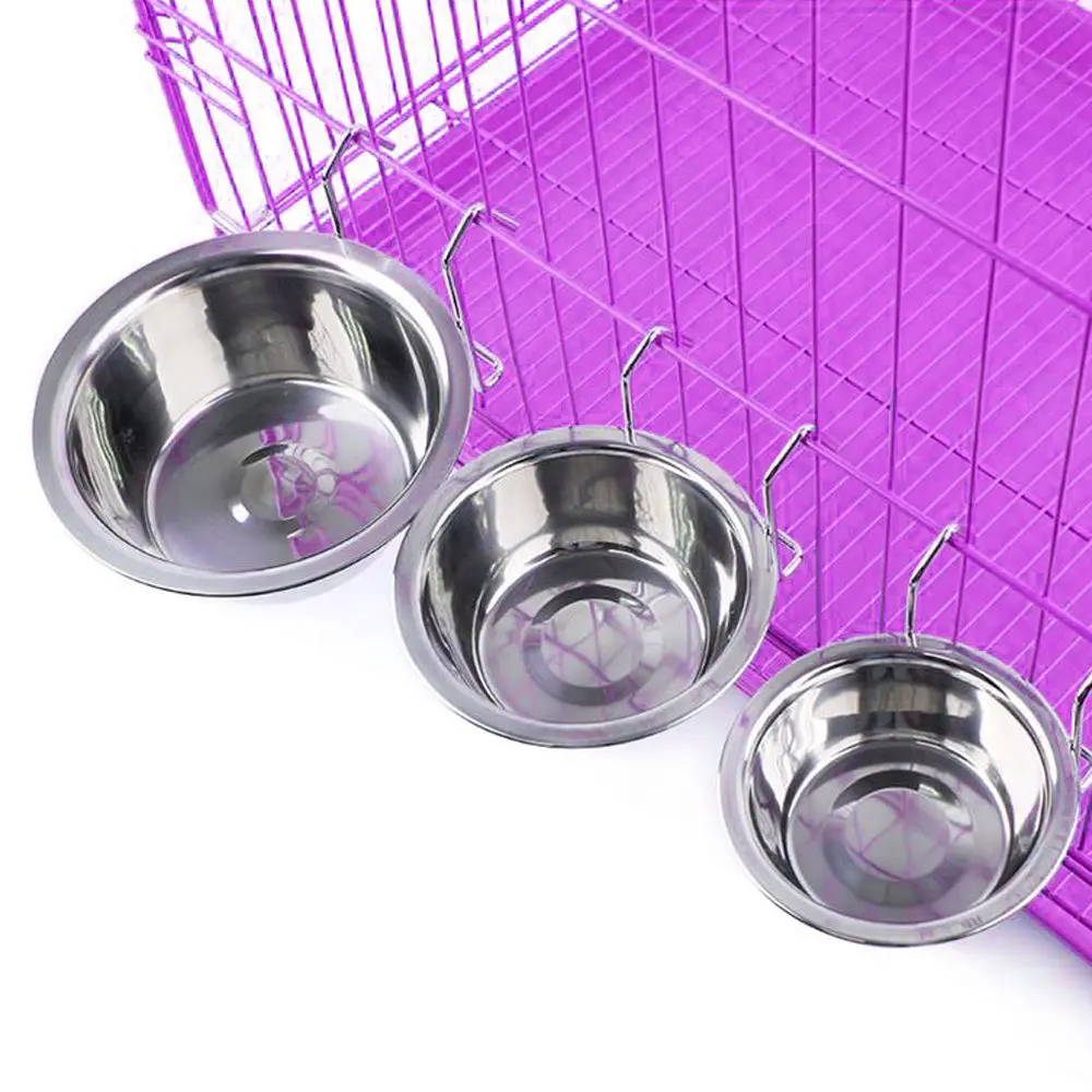 Stainless Steel Dog Bowls Cat Pet Feeder on Cage Coop Crate Food Water