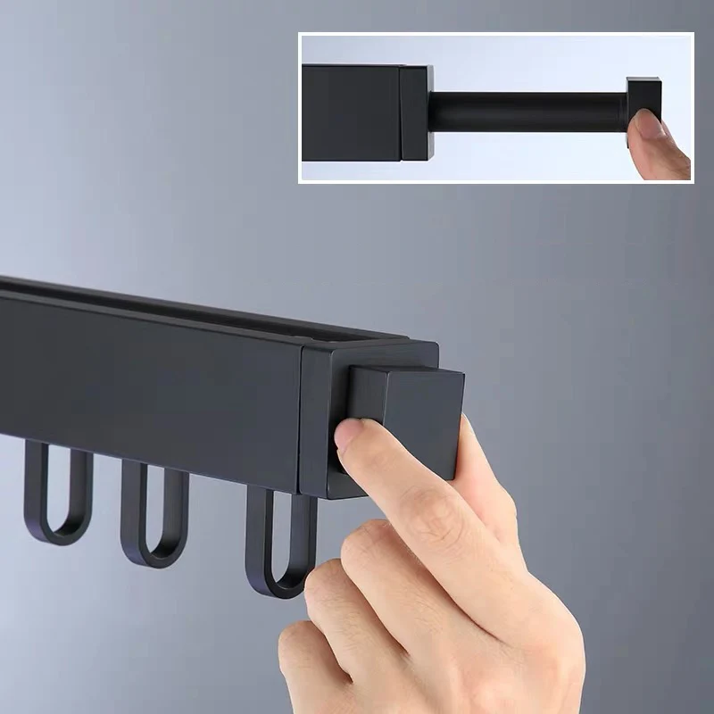 Black Rotating Folding Multi-purpose Clothes Rod Bathroom Accessories Balcony Sturdy Telescopic Rod Wall Hanging Clothes Hanger