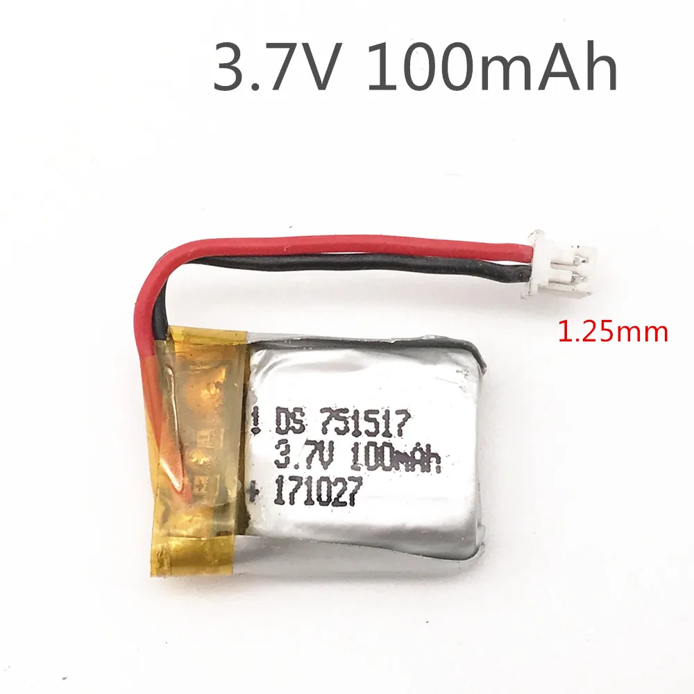 3.7V 100mAH 751517 2pcs/lot Remote control airplane remote control helicopter 3.7V 100mAH lithium battery white insert 1.25mm