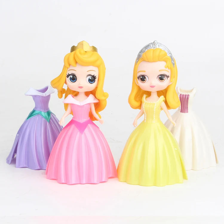 Disney Princesses Toys Action Figures Dolls 12pcs/Set Frozen Elsa Anna Sofia Amber Aurora Tiana Dress Can Be Changed