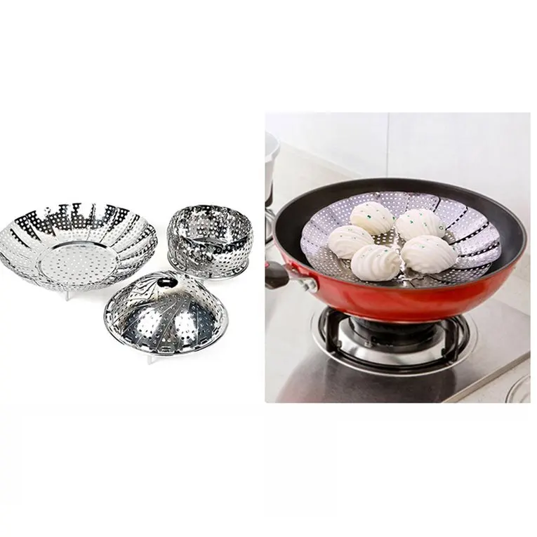 Stainless Steel Steamer Retractable Steaming Tray Cooker Steam Basket