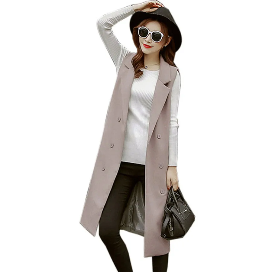 Black Long Vest Women Sleeveless Jacket Coat Waistcoat Colete Feminino 2019 Spring Fashion Elegant Office Suits Chalecos Mujer