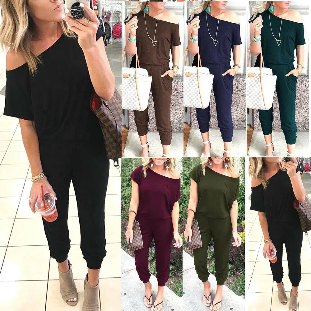 

2019 New Women Casual One-Shoulder Wide Leg Jumpsuit Fashion Ladies Summer Soft Loose Playsuit Bodycon Party Trousers Jumpsuit