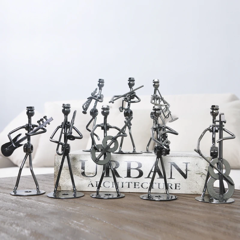 

Set of 8pcs Mini Band Sculpture Musical Instrument Figurine Ornament Statuel Music Man Figurines Iron Bass Guitar Music Man