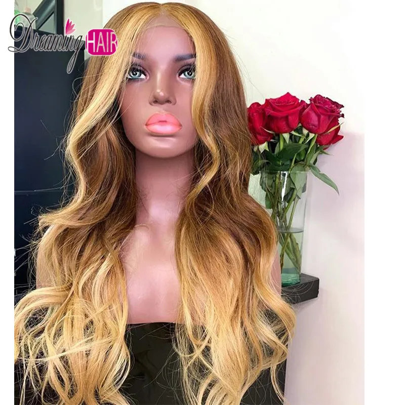 Ombre Highlights Color 13x6 Deep Part Lace Front Human Hair Wigs Brazilian Body Loose Wave Wigs With Baby Hair For Black Woman