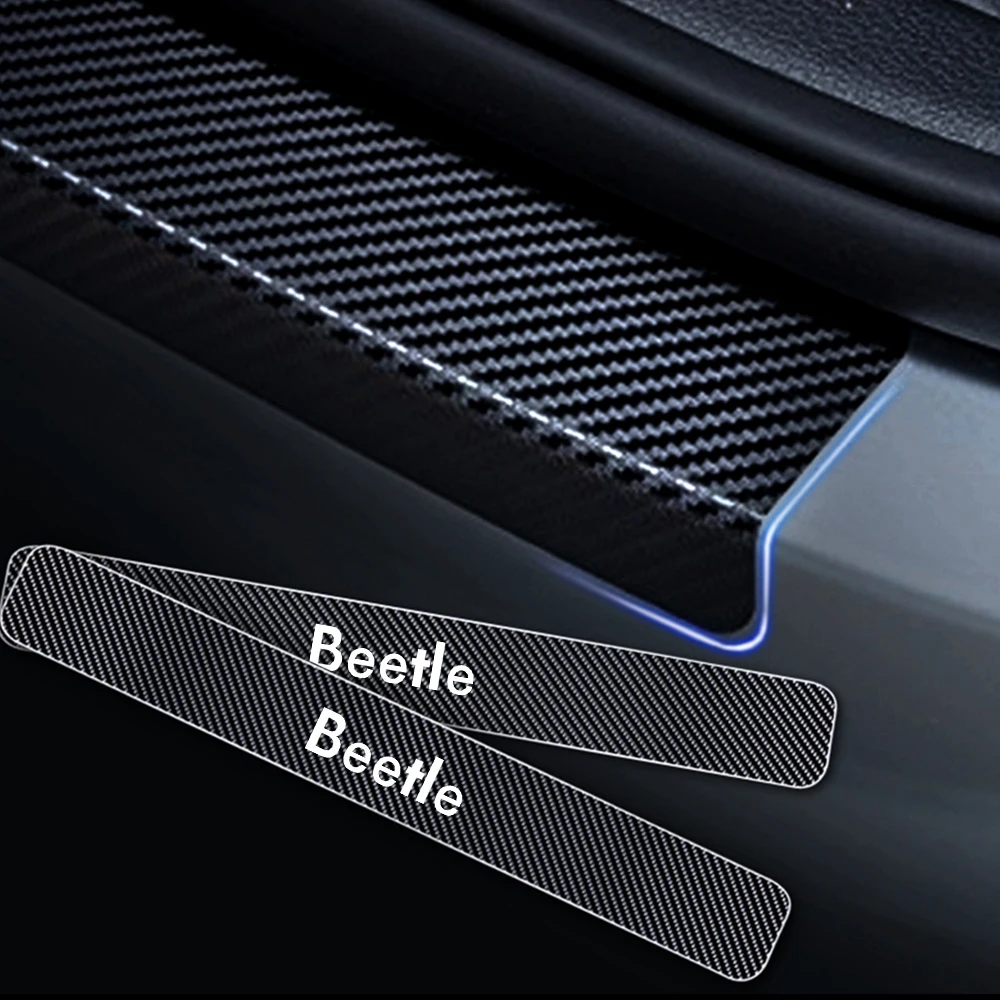 4PCs Door Threshold Guard For VW Volkswagen Beetle Transporter Car Door Sill Scuff Plate Carbon Fiber Vinyl Sticker