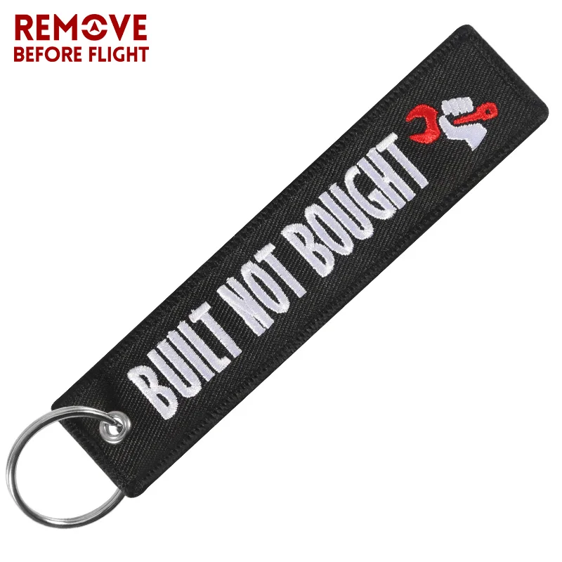 

Fashion Car keychain Embroidery BUILT NOT BOUGHT Black Keyring Key Fobs OEM Jewelry Key Chain for Chaveiro Para Moto