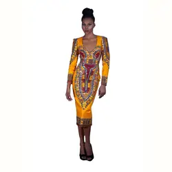 Национальный стиль подходит к стандартному коду желтое платье наряд Классический Высокий эластичный принт сумка бедра платье