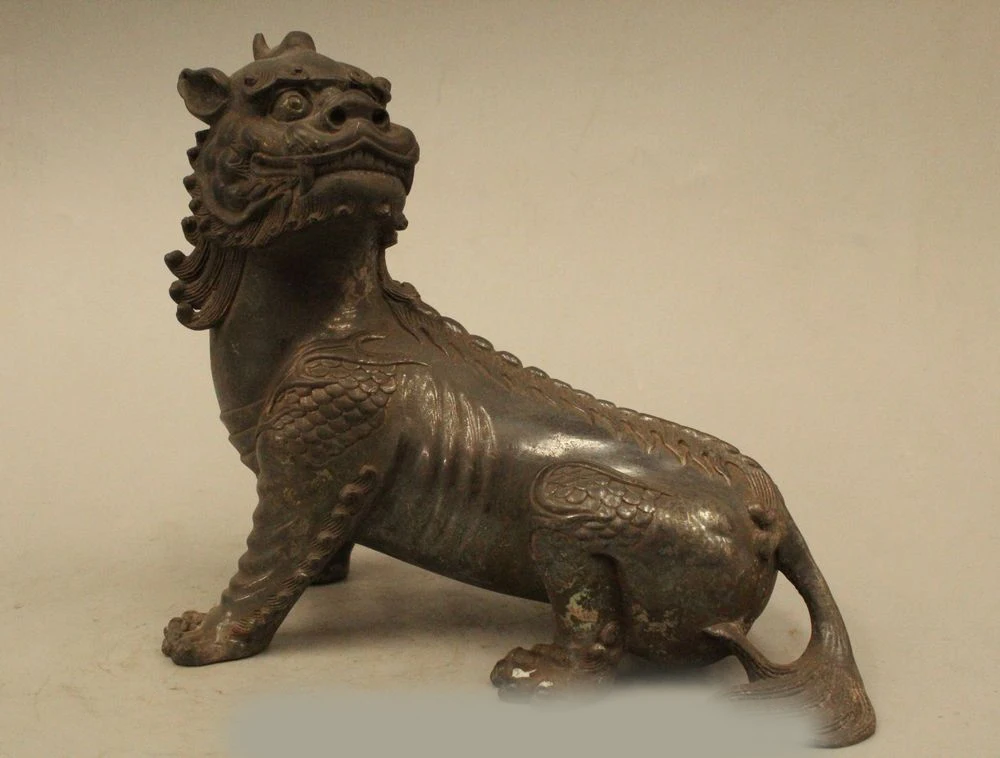 

DS 6" Old China Folk Pure Bronze Fly Unicorn Beast Pi Xiu Exorcise evil spirits