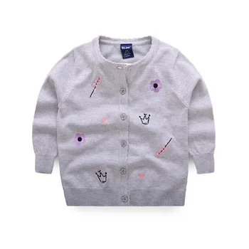 

Flower Solid Girls Cardigan Crew Neck Embroidery Kids Sweater Long Sleeve Girl Crochet Cardigan Cotton Autumn Girls Clothing2-6T