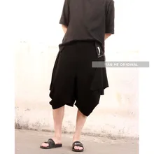 27-44! Новинка, Мужская одежда, мужские Модные повседневные брюки средней длины, уличные шаровары, костюмы певицы больших размеров