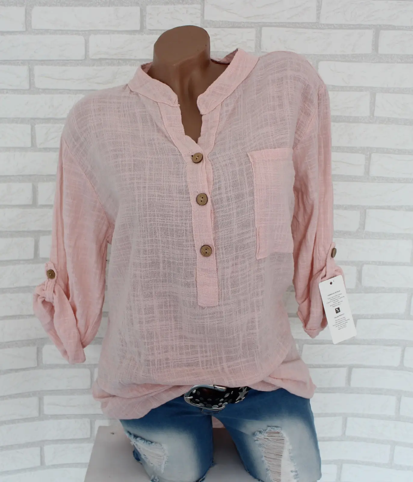 Chemise,Chemisier en coton et lin pour femme,manches longues,boutons ...