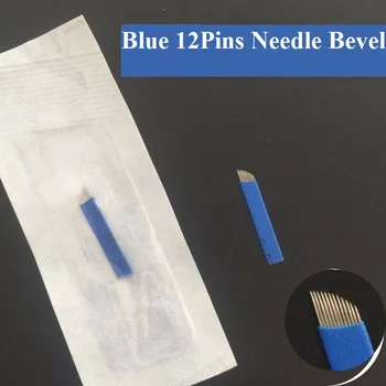 

500pcs Blue 12 Pin Bevel Permanent Makeup Blade Manual Eyebrow Tattoo Pen Needles for 3D Permanent Microblading Embroidery