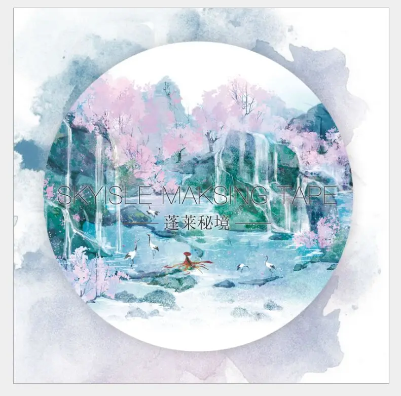 

60mm Dreamlike Penglai fairyland cranes landscape special ink washi Tape DIY planner Diary scrapbooking masking tape Escolar
