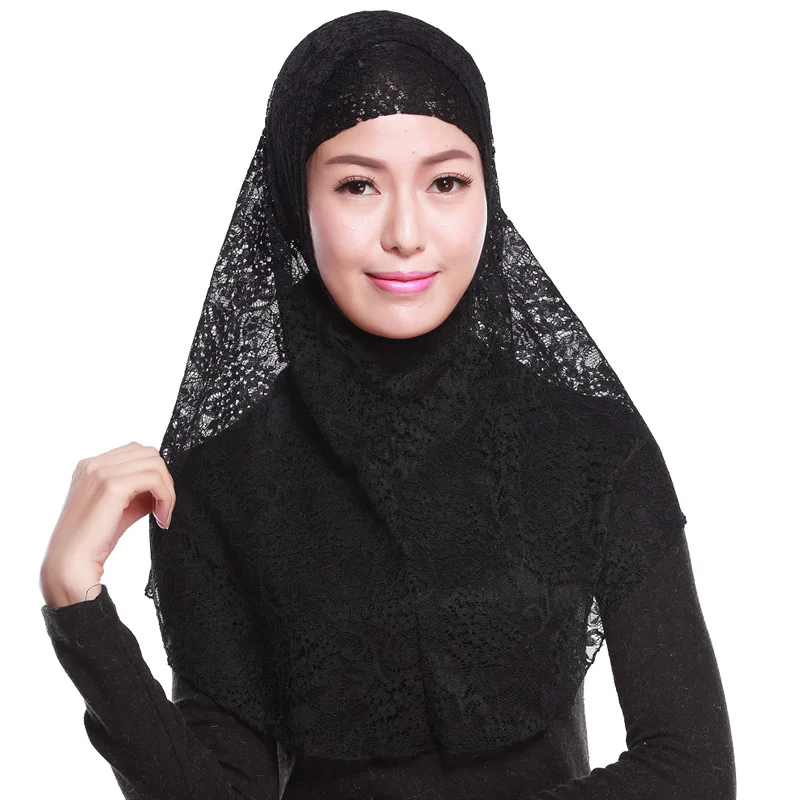

Arab Lace Hijabs Sets Muslim Womens Out Scarf and Inner Cap Two-pieces Hijabs