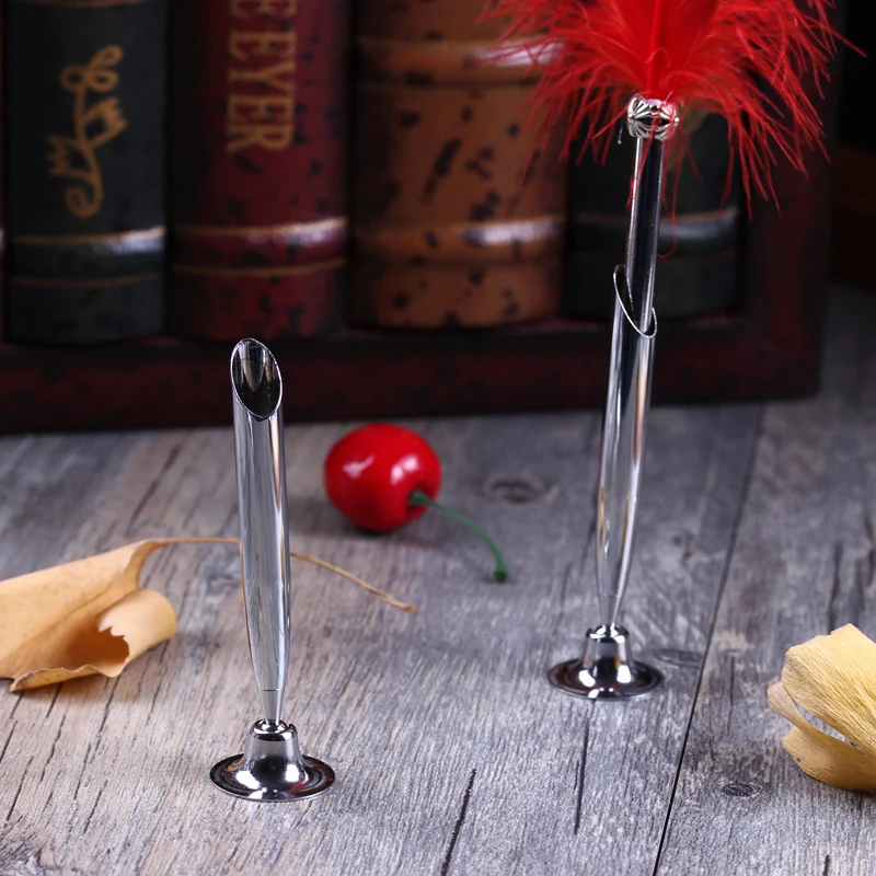 

Perfect-New Office Desktop Stainless Steel Pen Holder Vintage glass dip pen stand