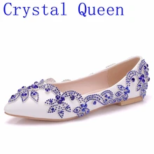 Женская обувь со стразами; цвет синий; женская обувь на плоской подошве со стразами; пикантные женские свадебные туфли на плоской подошве; zapatos mujer; большие размеры 34-43