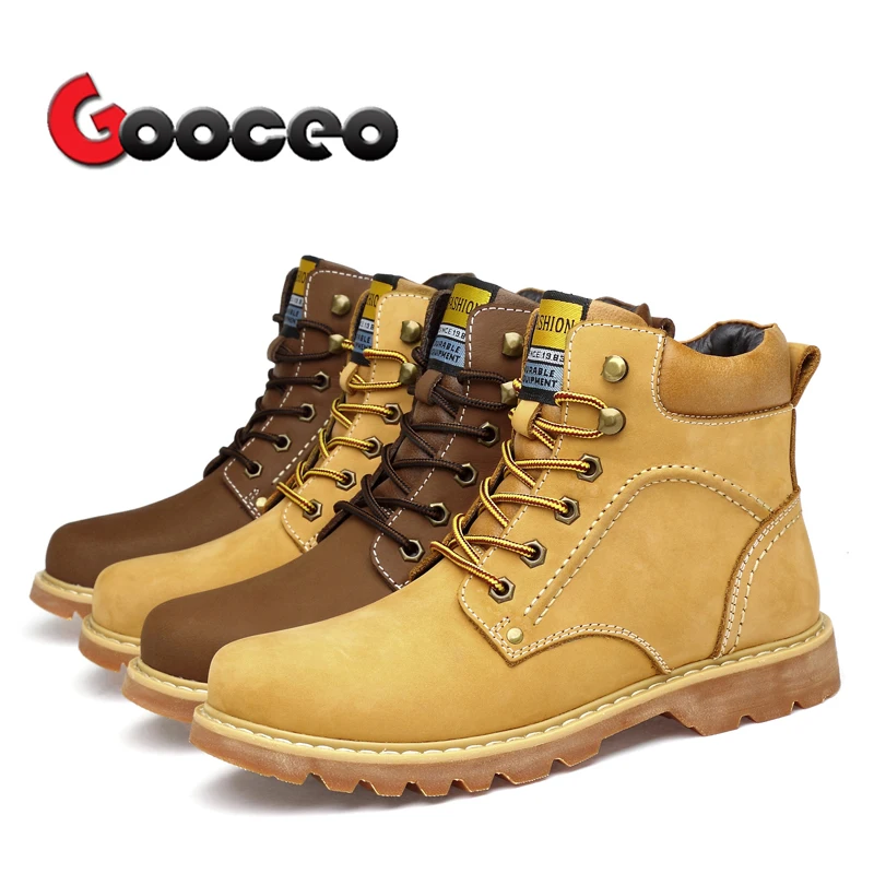 

Men's Ankle Boots Outdoor Safety Work Cotton-Padded Boots Winter Cow Genuine Leather Warm Lace-Up High-top 6 inch Chaussure Mens