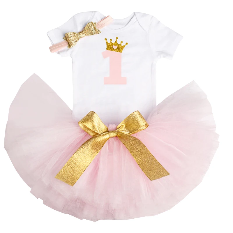 

Newborn Baby Girl 1 Year Cake Smash Outfits Set Romper Tutu Headband Infant Toddler Girls 1st Birthday Dress Pink Princess Dress