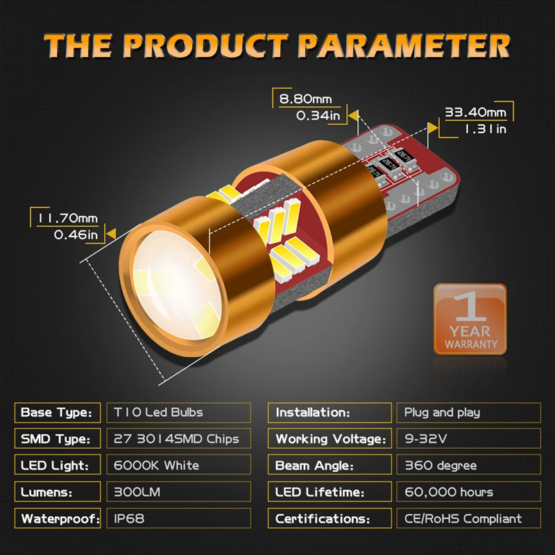 Katur 10x T10 LED W5W Canbus автомобильная лампа для салона автомобиля 194 168 лампочки белый