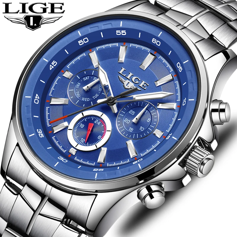 Comprar Relojes LIGE para hombre, reloj de cuarzo de lujo, resistente al agua, reloj deportivo para hombre, reloj militar informal de moda, reloj Masculino