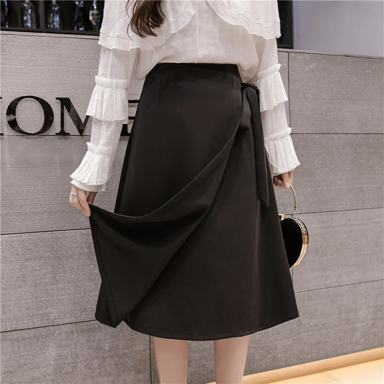 New Fashion Midi Skirts Womens Spring High Waist Lace up Skirt Harajuku Elegant Plus Size Ladies Skirts jupe femme faldas