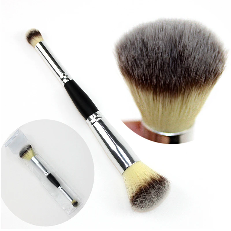 

1pc Professional Multifunction Eyeshadow Facial Foundation Blush Powder Makeup Wood Handle Brush Double Ended Brushes