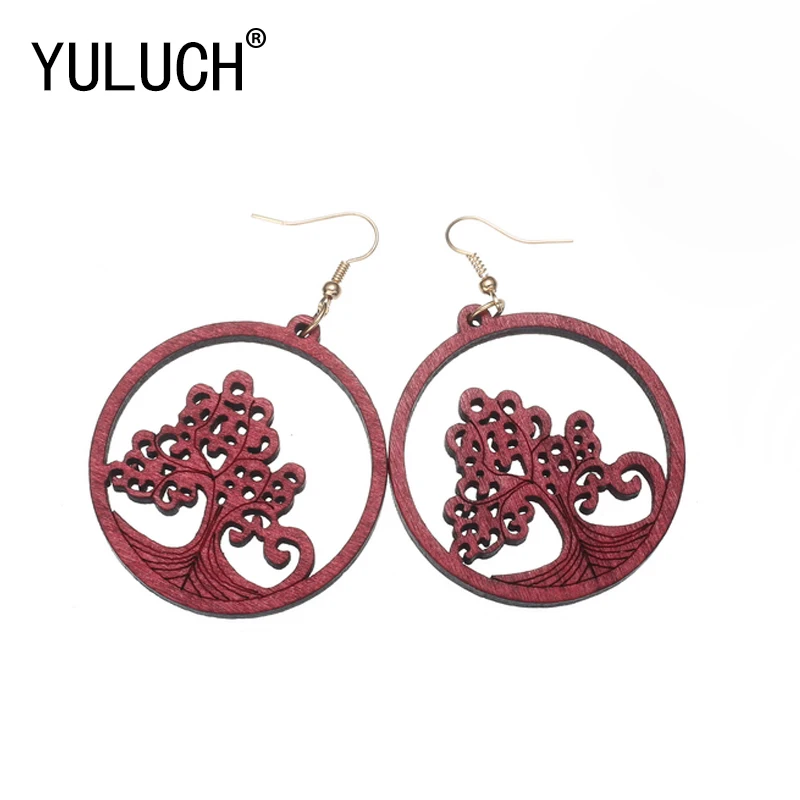 

YULUCH Original Design Hollow Tree Round Pendant Earrings for Woman Holiday Party Jewelry Accessories Girl Office Lady