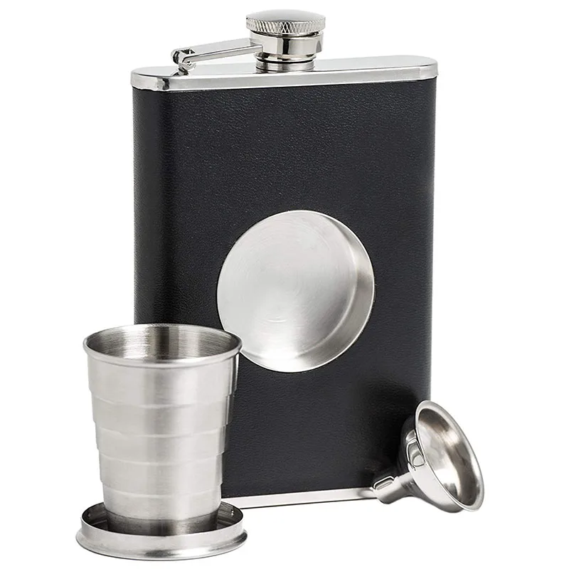 Shot Hip Flask Set 8 oz Hip Flask with Built in Collapsible 2 oz Shot