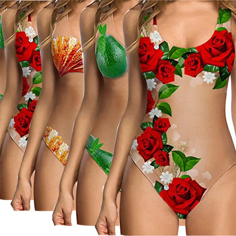 Funny Rose/Shell/Lime 3D Печатный купальник сексуальное прозрачное бикини 2020 летние