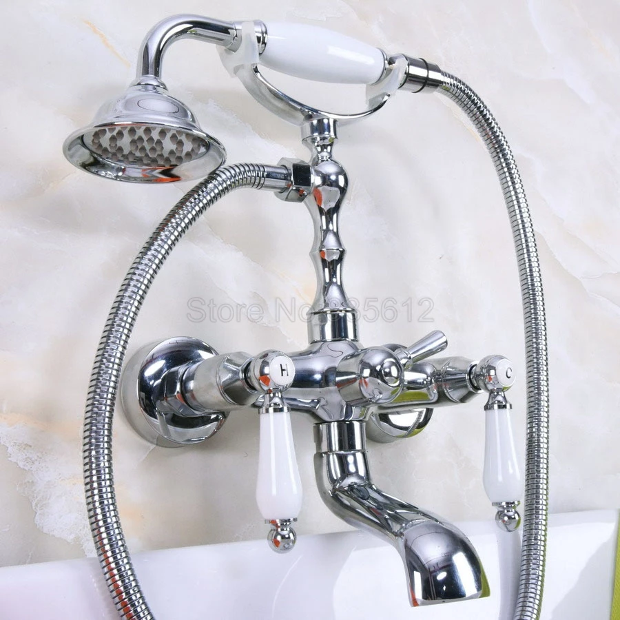 Polished Chrome Wall Mounted Bathtub Faucets Bathroom Basin Mixer Tap