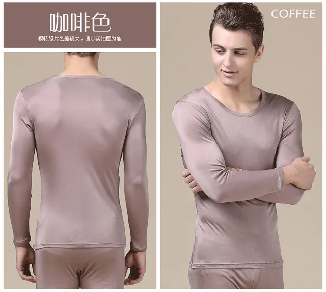 Hot Sale !100 silk mens long johns thin set pure color double knitted silk long underwear
