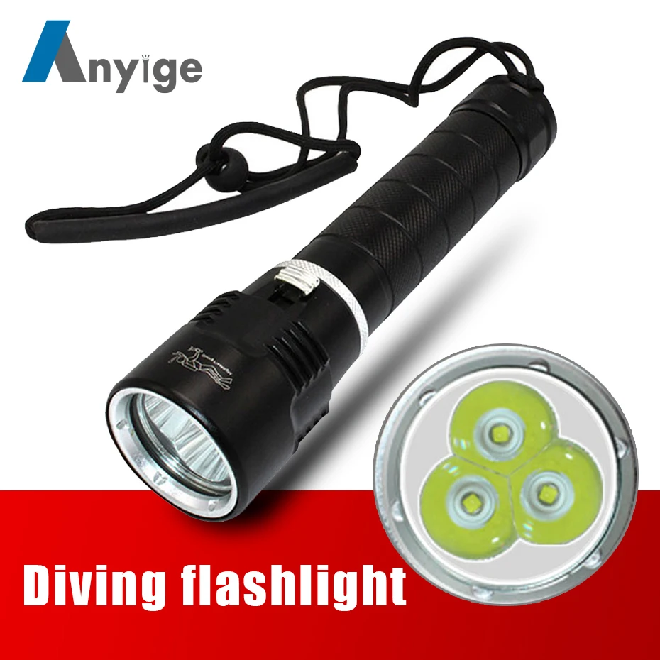 

XM-L2 LED Scuba Diving Flashlight Underwater 150M Torch Hard Light Diver Lantern T6 3 LEDs IPX8 Waterproof Flashlamp Searchlight