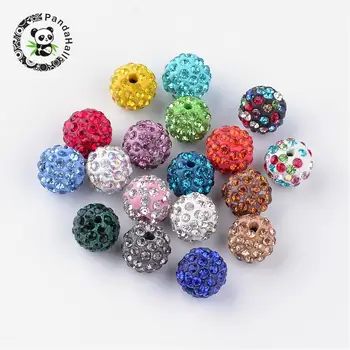 

12mm Mixed Color Pave Disco Ball Beads Round Polymer Clay Rhinestone Beads for Jewelry Making DIY Hole: 2mm,100pcs/lot