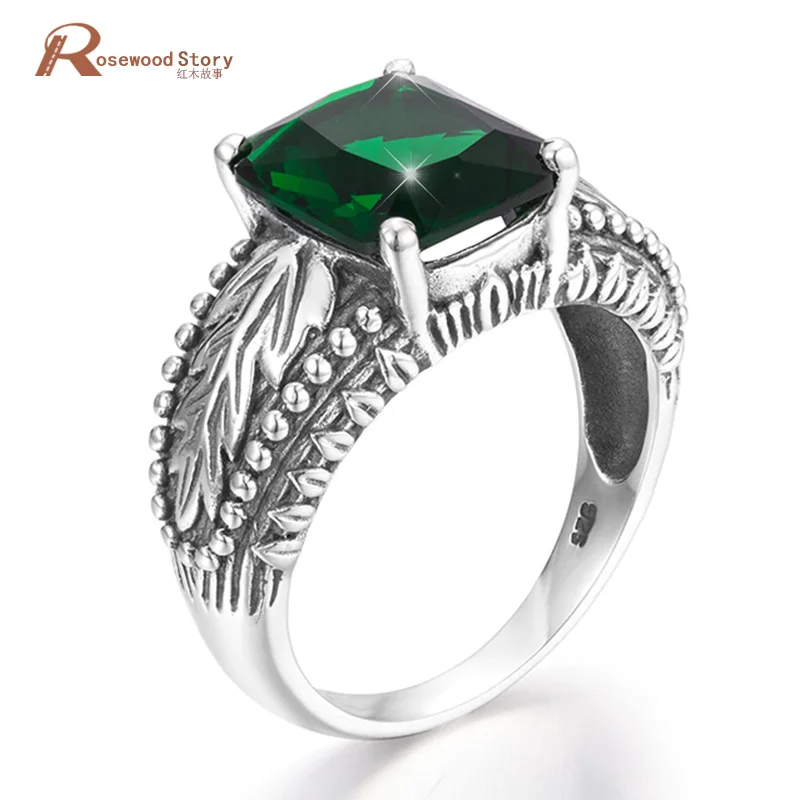

Luxury Square Solid 925 sterling silver Rings For Women Vintage style May Birthstone Emerald Ring Wedding Ring Brand Jewelry