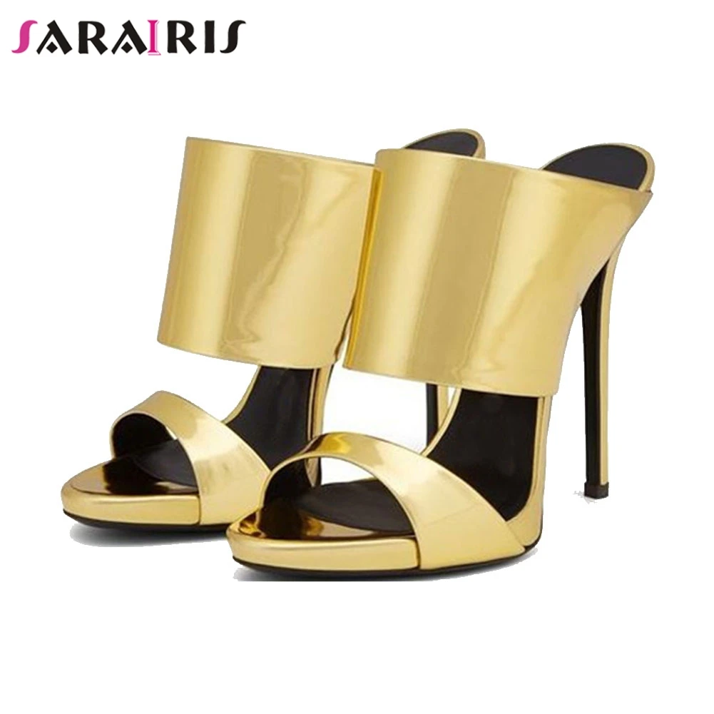

SARAIRIS Women Sexy Summer High Heel Shoes Woman Brand Designer Platform Pumps Shinning Open Toe Mules Big Size 33-43