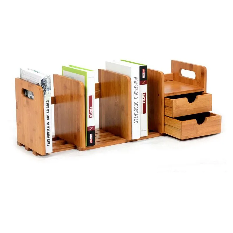 Wooden DIY Desktop Book Storage Rack Holder Sorting Bookends Double Drawers Office Carrying