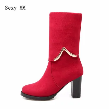 

Spring Autumn Winter Women Mid Calf Boots Thick High Heels Woman Short Boots Shoes High Quality Plus Size 34-40.41.42.43 botas