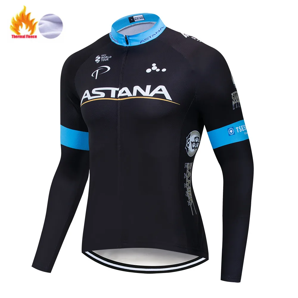 Синяя команда Астаны зимний термальный флис Велоспорт Джерси велосипед брюки набор мужской Ropa Ciclismo 9D Велоспорт Майо Culotte одежда - Цвет: Winter jersey