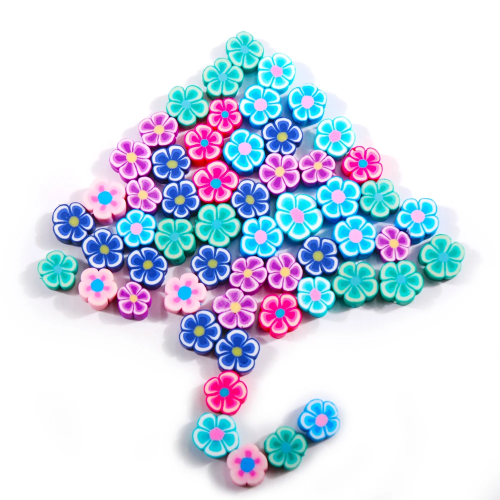 

50Pcs Fruit/Flower Colorful Children's toy Beads 10mm Polymer Clay Soft Clay Loose Beads For Necklace Bracelet Jewelry DIY