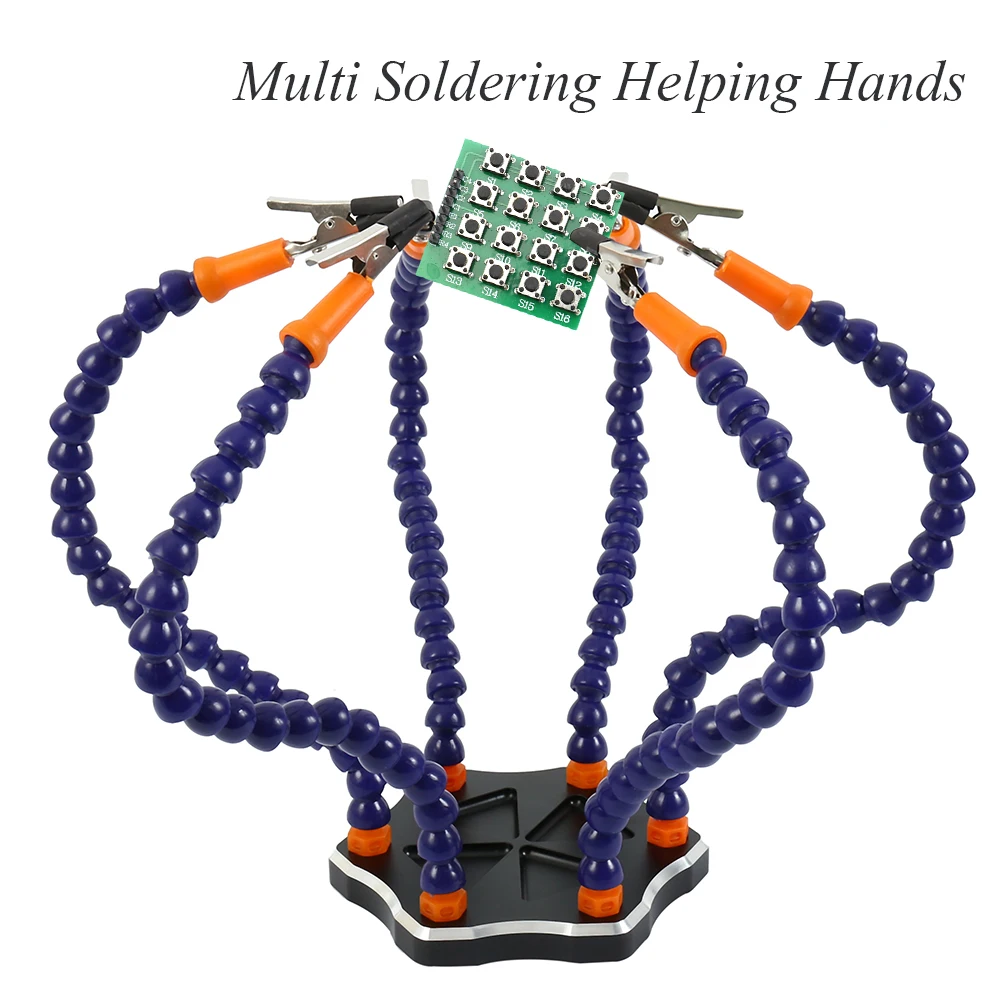 

Soldering Helping Hands Multi-function Aluminum Alloy Third Hand 6 Flexible Arms PCB Board Soldering Assembly Repair Station