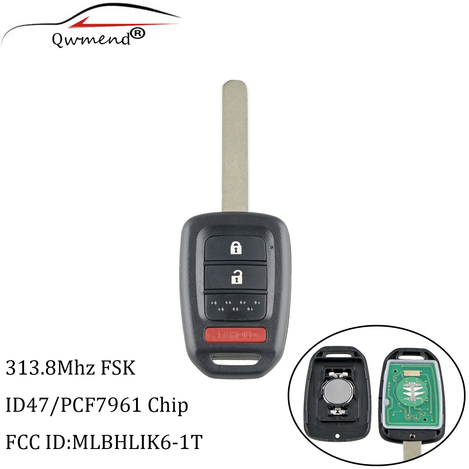 QWMEND 3/4 кнопки дистанционного ключа для Honda MLBHLIK6-1T 313,8 МГц PCF7961 чип для Honda Accord LX Civic 2013