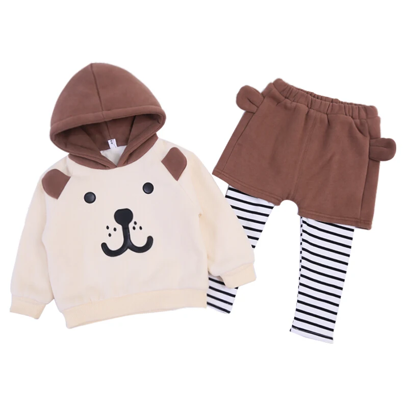 

Autumn winter 2PCS children clothing baby girl suit thick sweater+pants boys sweatshirts cute dog pattern pullover kids clothes