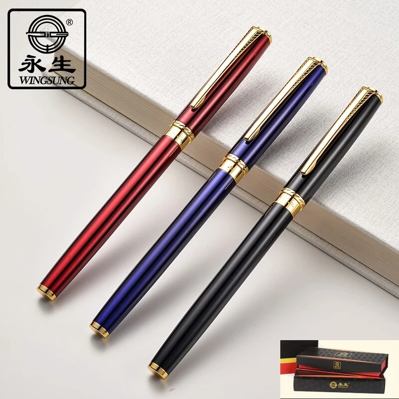 

Luxury wingsung 5009 Red Blue Black Metal Fountain Pen Ink Writing EF Nib School Pens For Student Executive Office Stationery